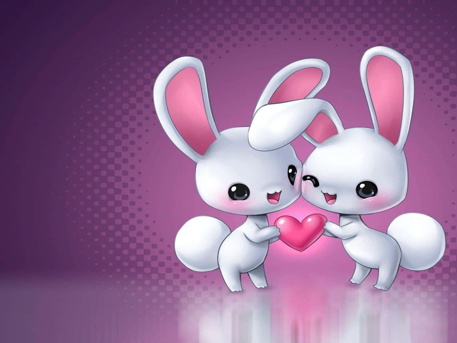 Cute Animals Cartoon, bunny, glowing pink heart, HD Desktop Wallpaper