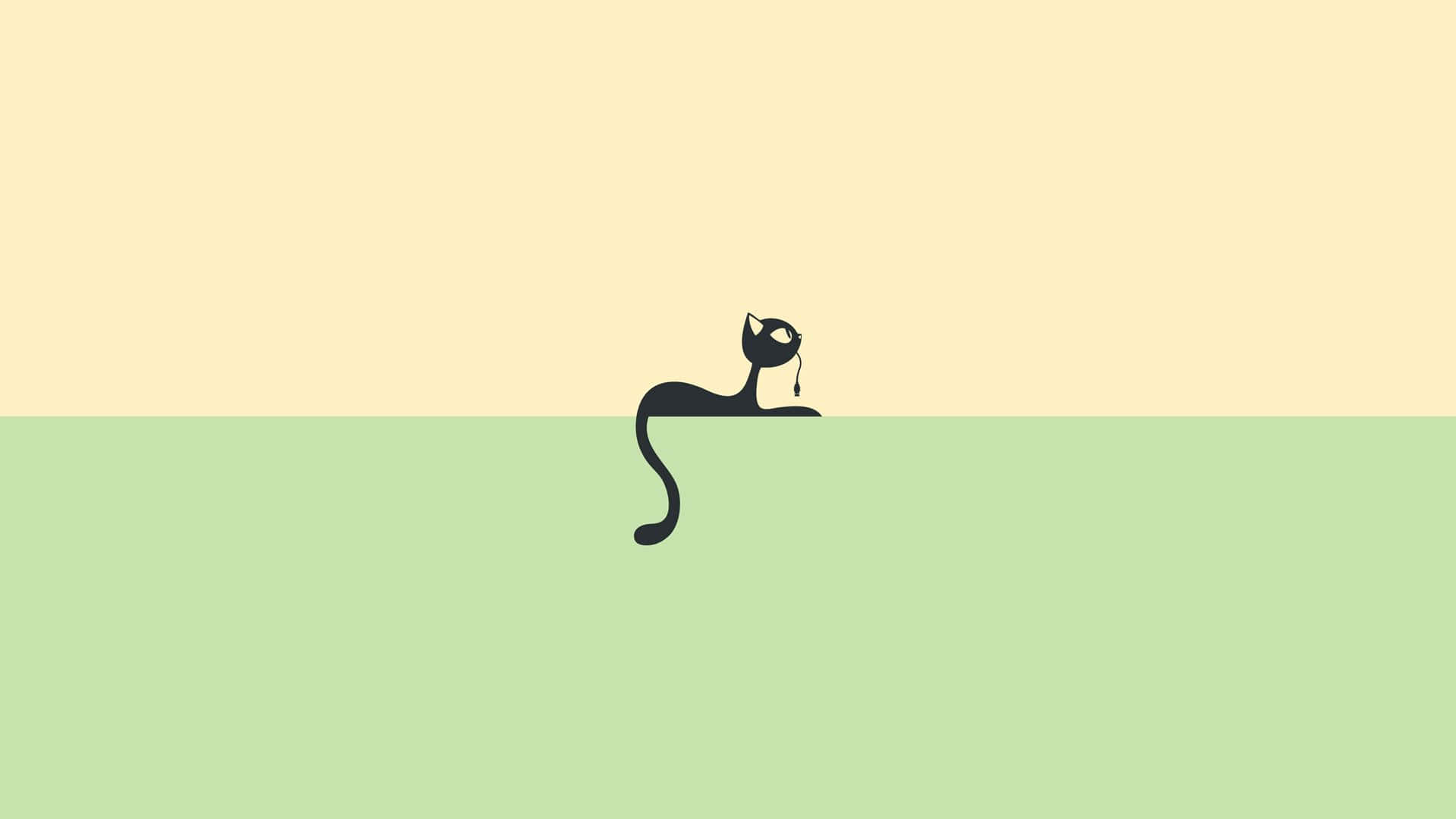 minimalist black cat silhouette, horizon line, soft beige background, Full HD Desktop Wallpaper