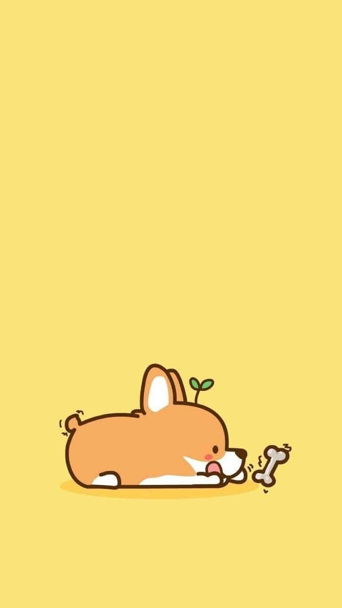 cute corgi dog, cartoon corgi, sprout on its head, SD Phone Wallpaper