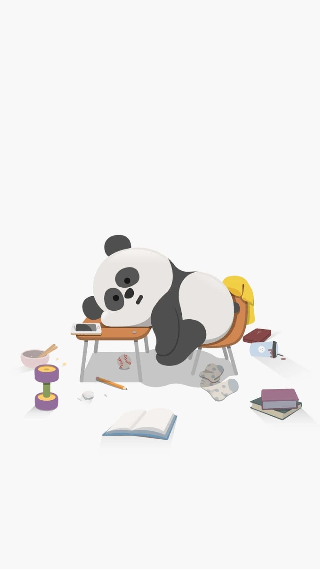 Cute Animals Cartoon, panda, cluttered desk, Full HD Phone Wallpaper
