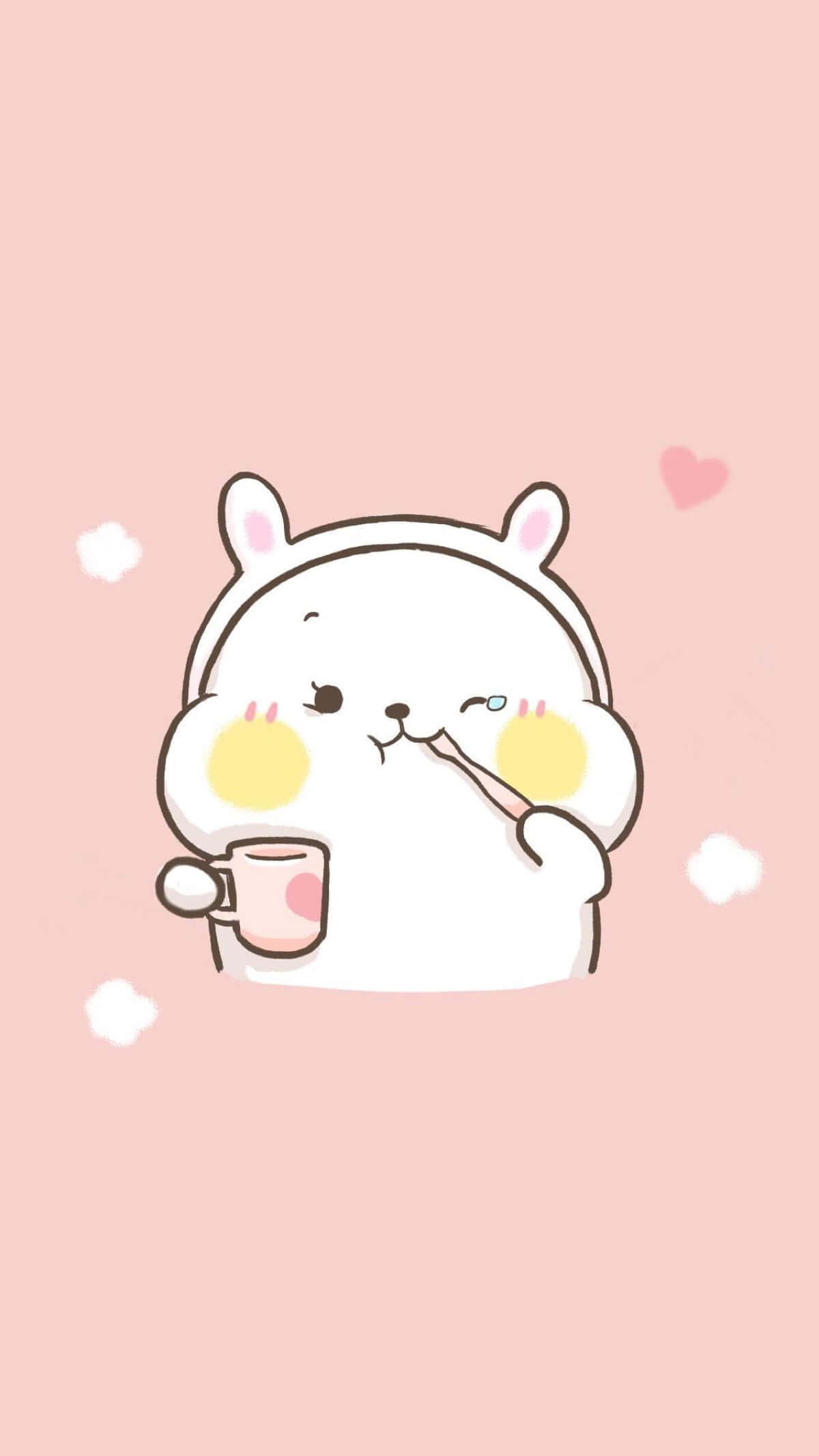 cute animals cartoon, white cartoon rabbit, yellow cheeks, Full HD Phone Wallpaper