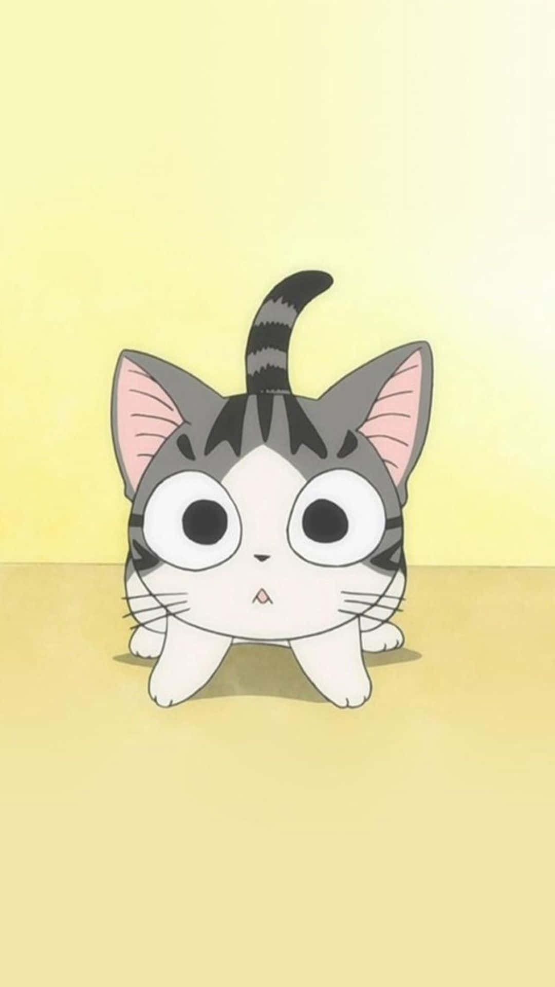 Cute Animals Cartoon, cartoon kitten, big eyes, Full HD Phone Wallpaper