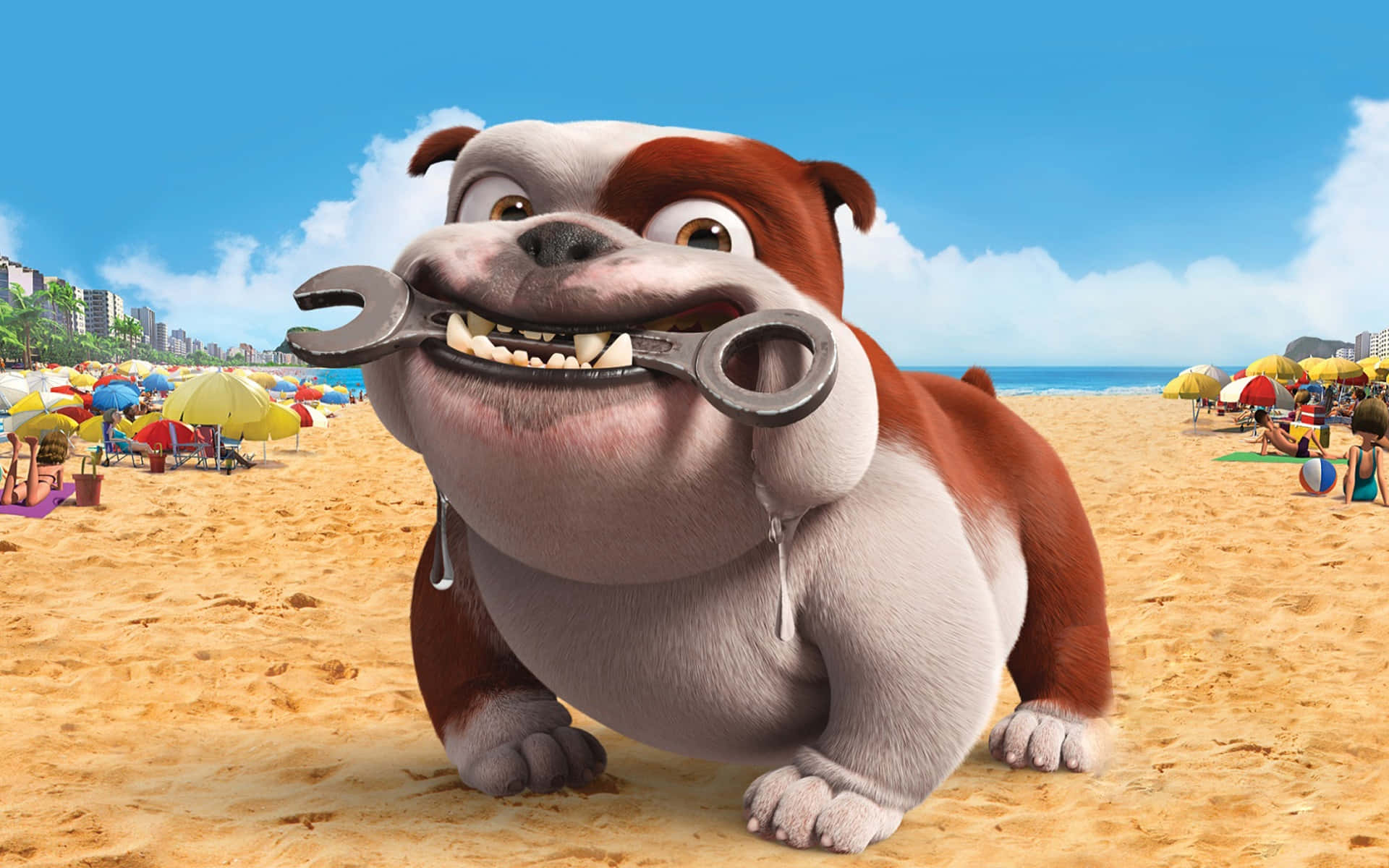 cute animations, cartoon bulldog, wrench, Full HD Desktop Wallpaper