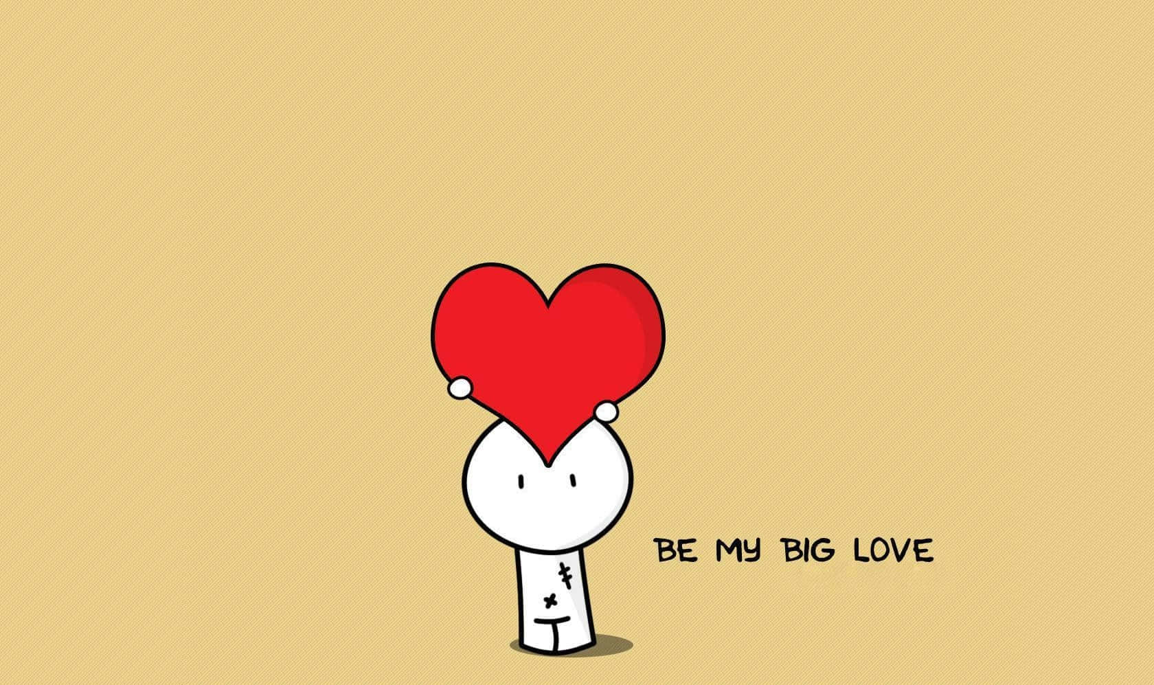 white cartoon character, large red heart, textured beige background, HD Desktop Wallpaper