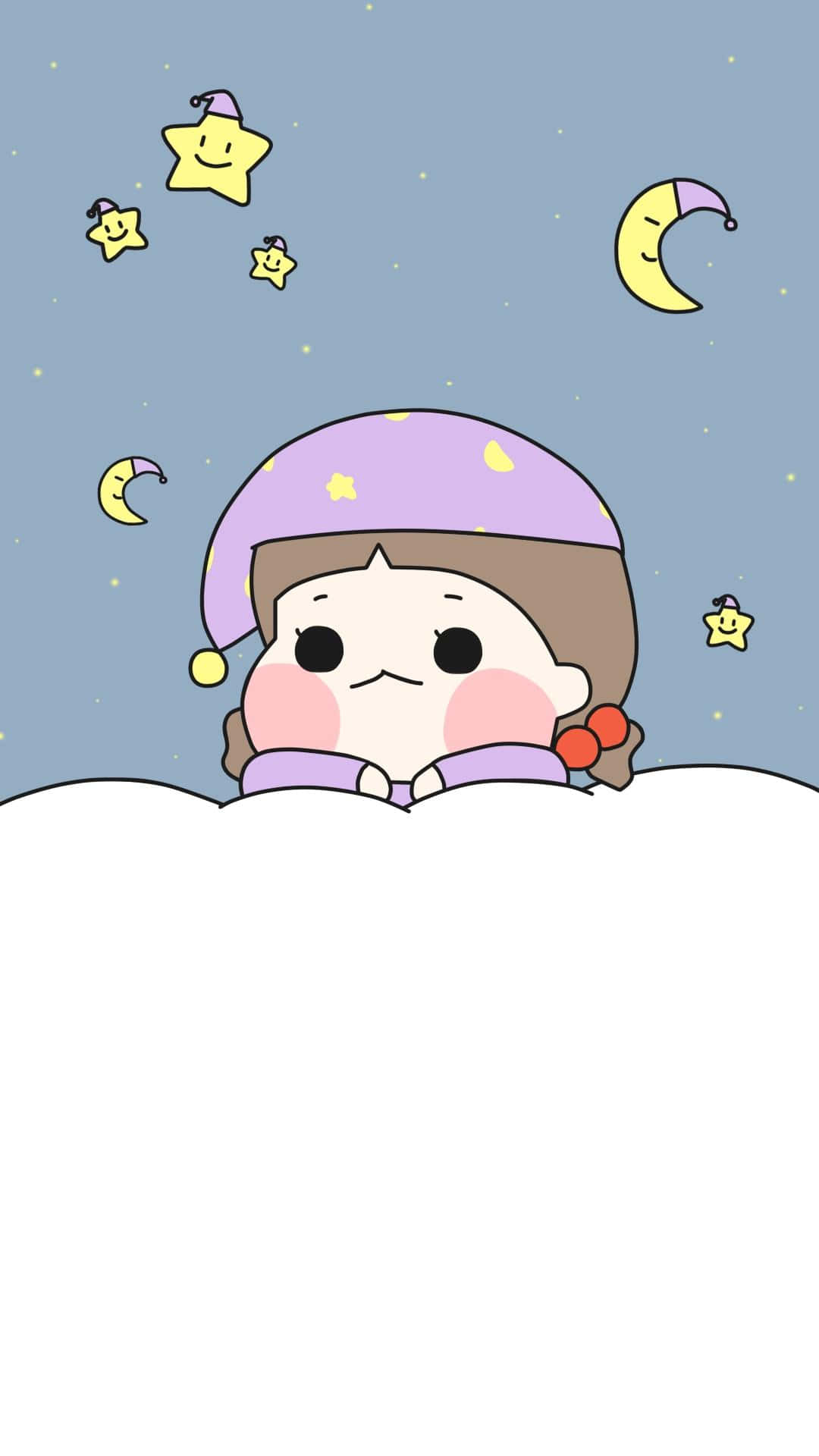 cute cartoon girl, purple nightcap, smiling stars, Full HD Phone Wallpaper