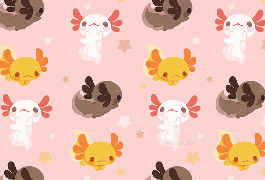 cute axolotl designs, doodle art, white yellow and gray, SD Desktop Wallpaper