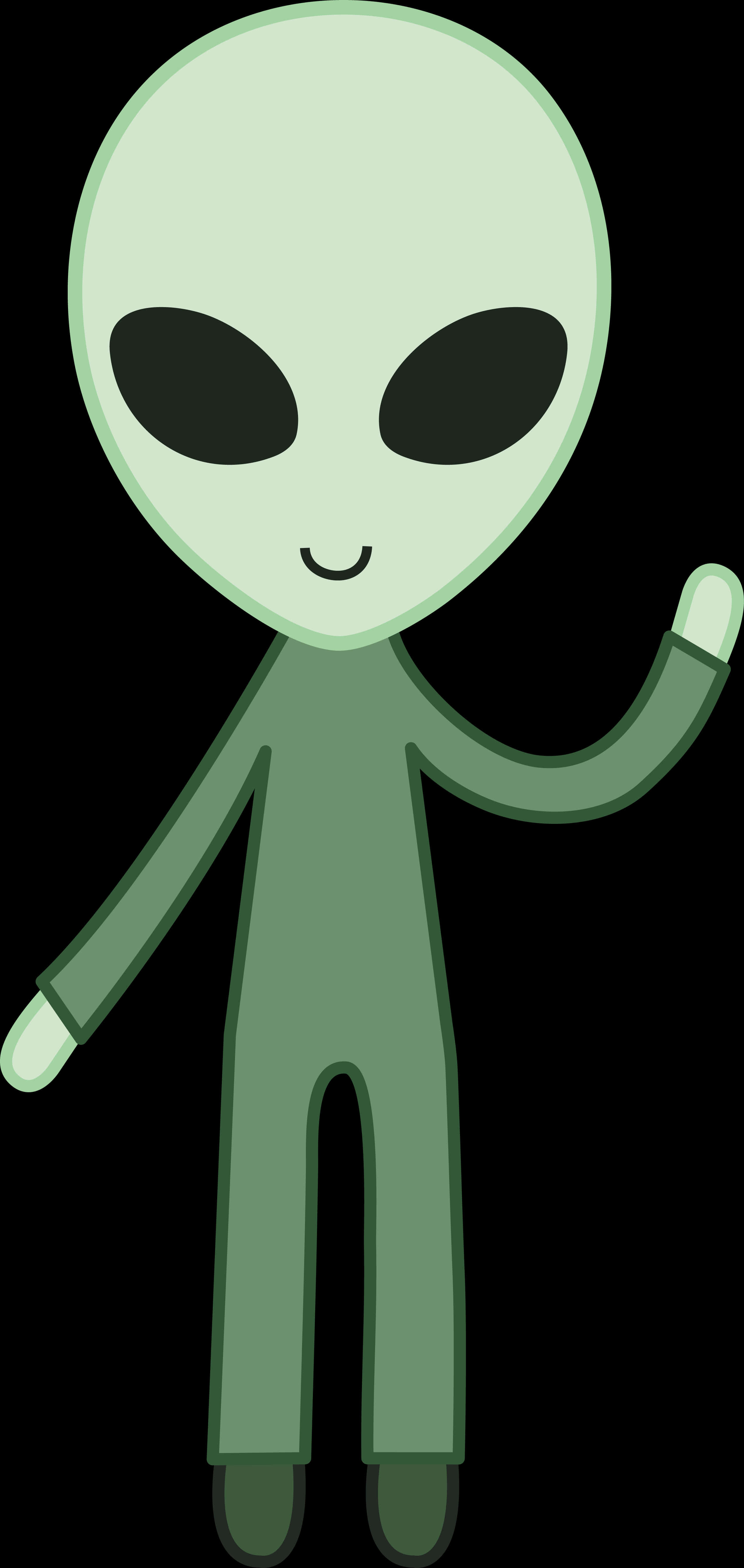 friendly cartoon alien, green, big black eyes, 5K Phone Wallpaper