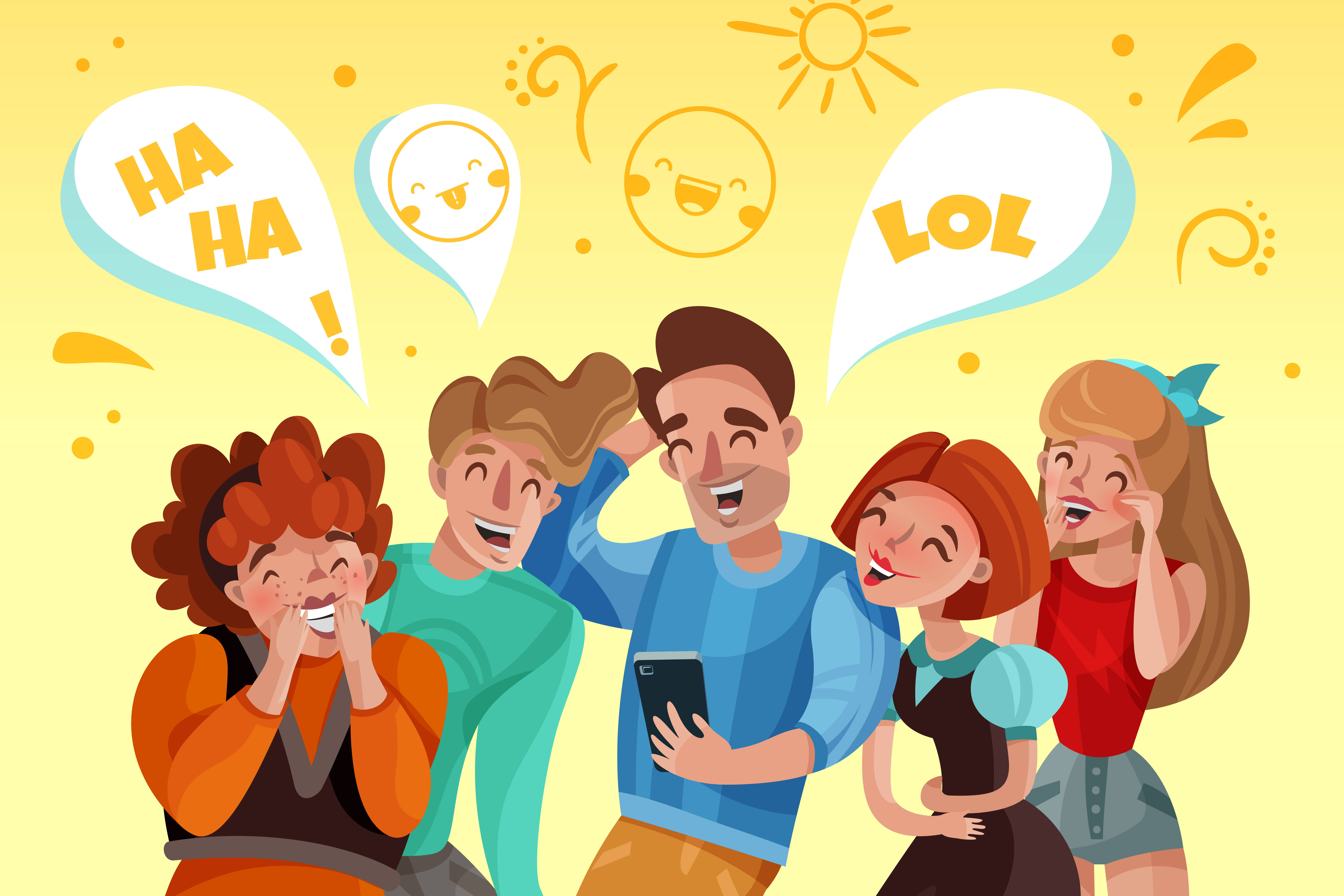 animated laughing people, speech bubbles, HA HA!, 5K Desktop Wallpaper