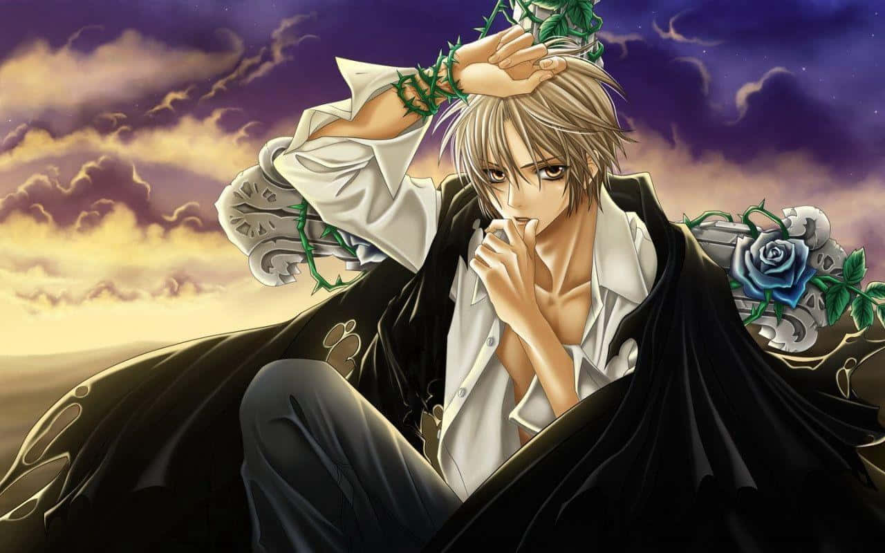 blonde anime male, black cape, white shirt, HD Desktop Wallpaper