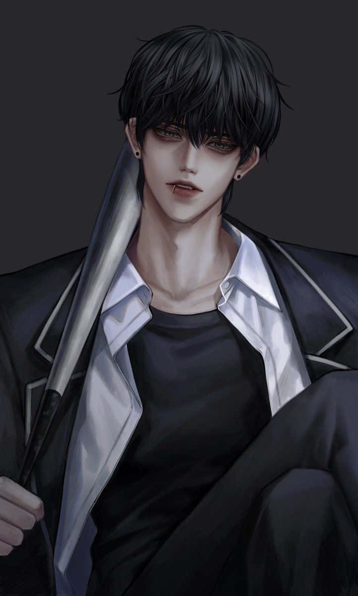 cute anime boys, dark-haired anime man, black jacket, SD Phone Wallpaper