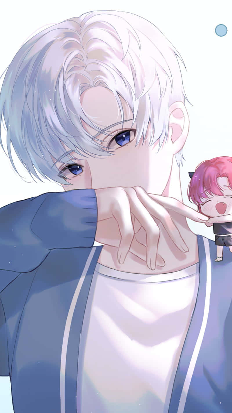 silver-haired anime boy, tiny pink-haired girl, cuddling, HD Phone Wallpaper
