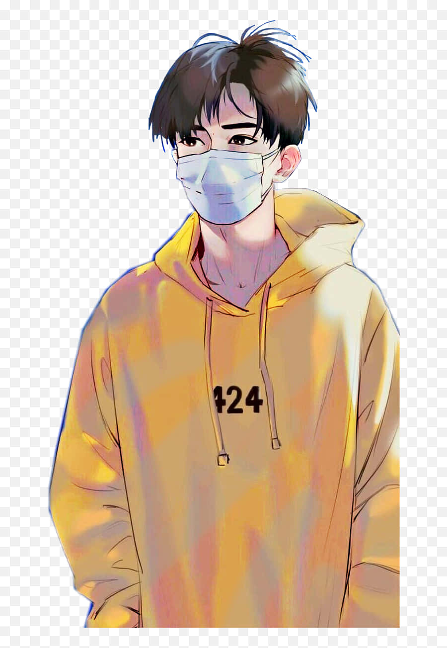 cute anime boys, dark hair, light blue face mask, HD Phone Wallpaper