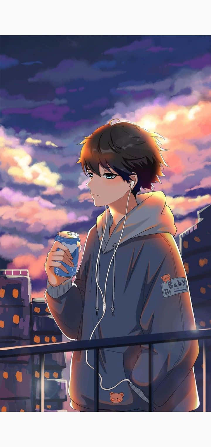 anime boy, hoodie, balcony, HD Phone Wallpaper