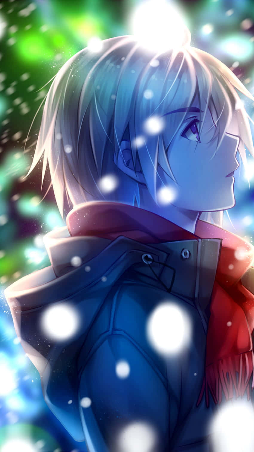 silver hair, purple eyes, glowing snowflakes, HD Phone Wallpaper