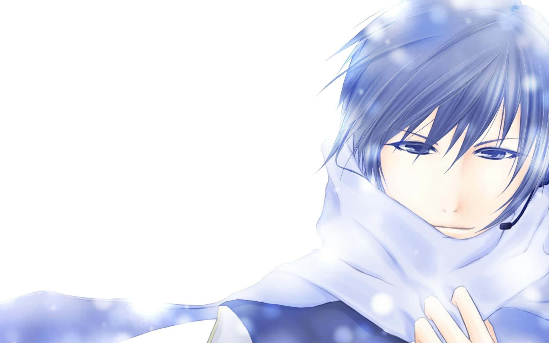 blue hair, scarf, snowy white background, Full HD Desktop Wallpaper