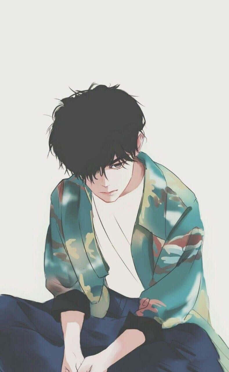 cute boy anime, messy black hair, camouflage jacket, HD Phone Wallpaper