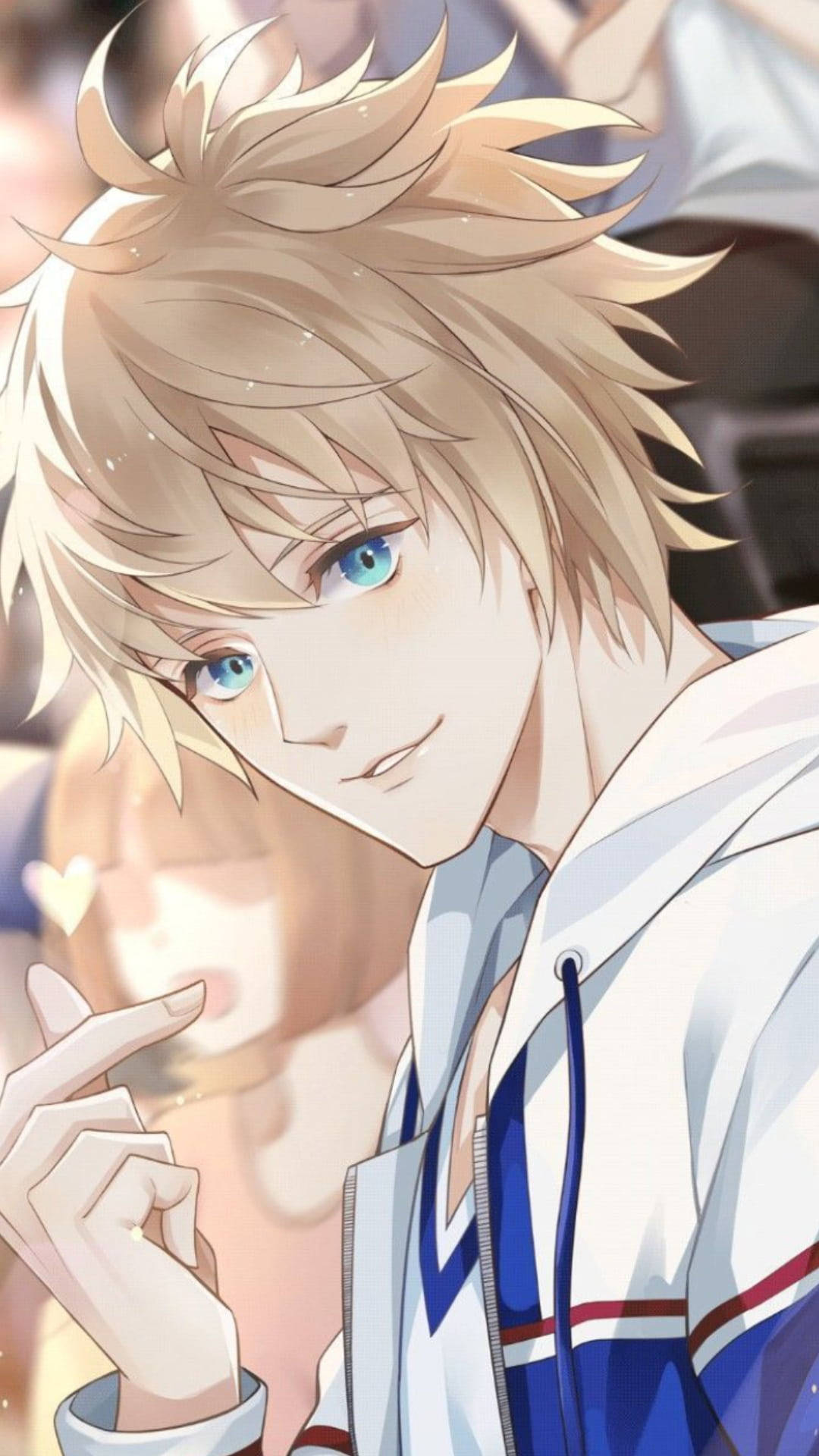 anime boy, spiky blonde hair, bright blue eyes, Full HD Phone Wallpaper