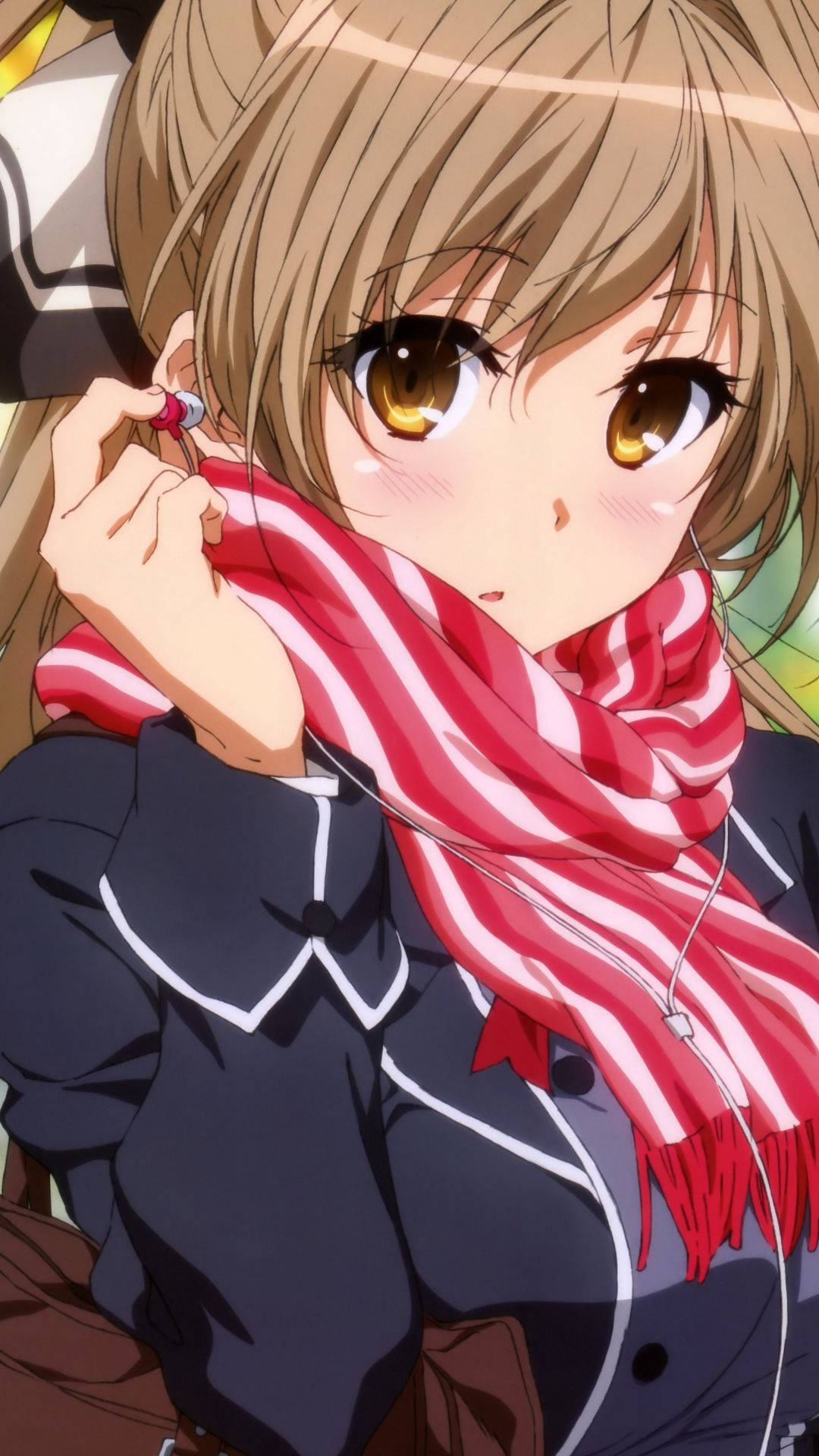 cute anime characters, red scarf, golden eyes, Full HD Phone Wallpaper