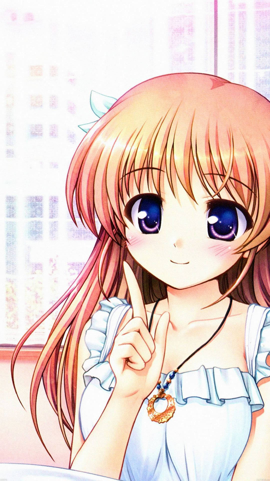 cute anime girl, orange hair, blue eyes, Full HD Phone Wallpaper