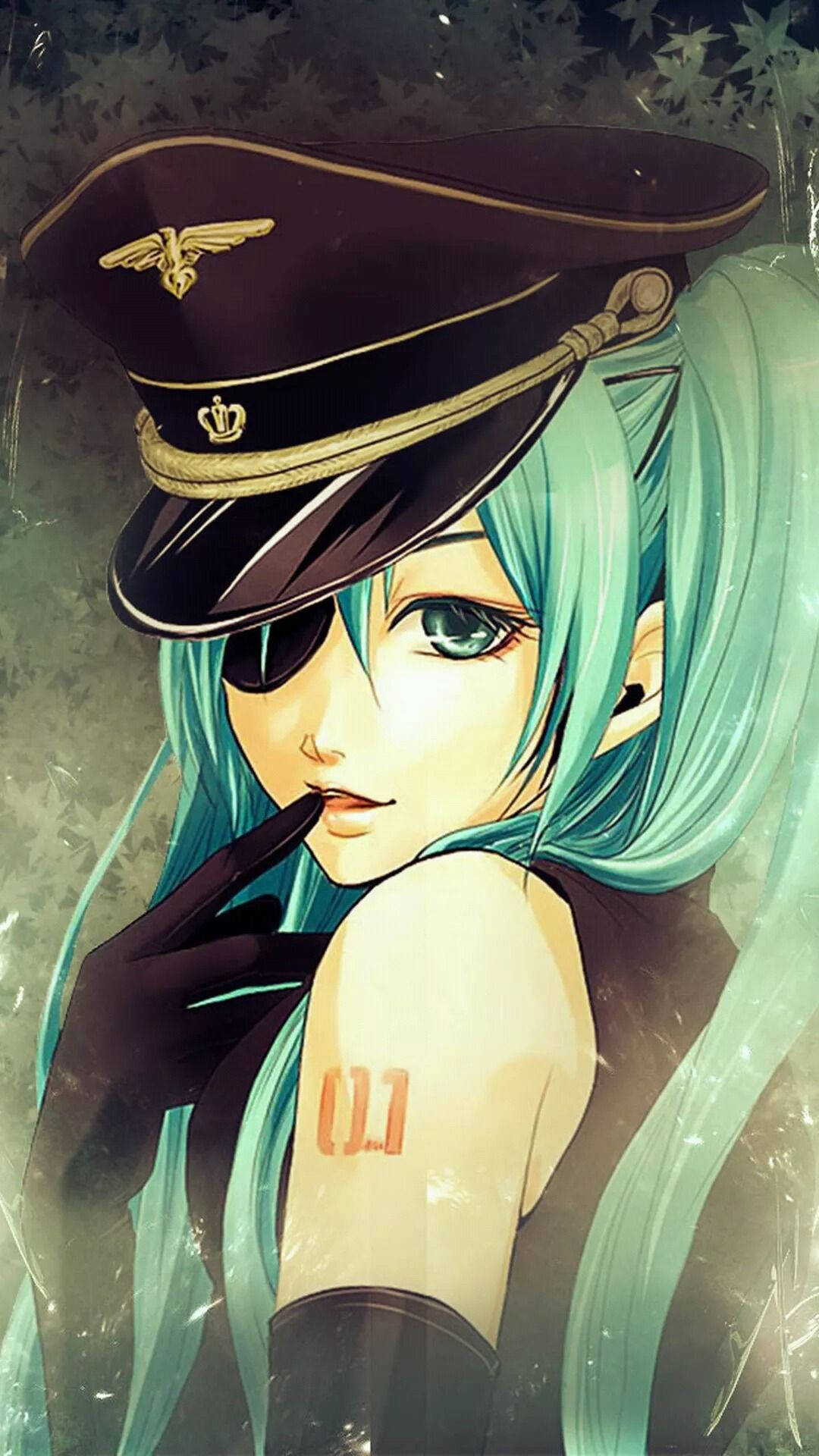 sailor cap, teal-haired anime girl, military cap with a crown emblem, Full HD Phone Wallpaper