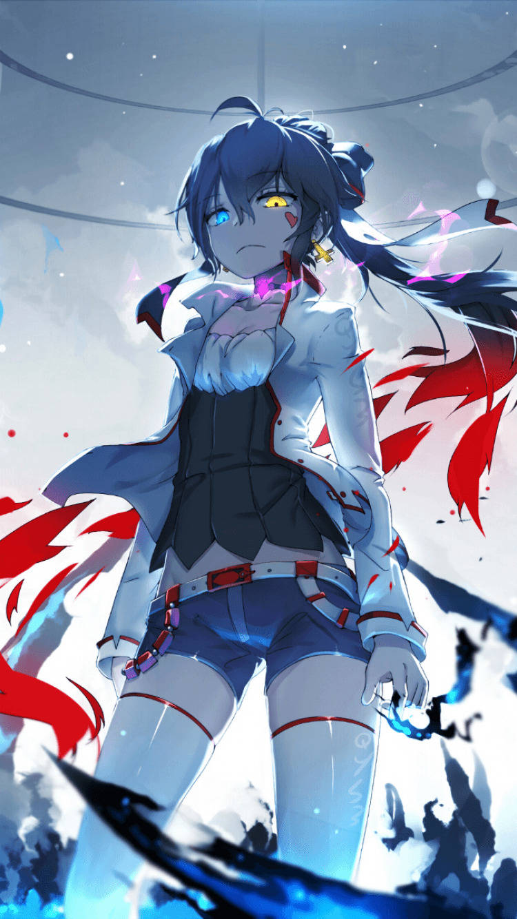 heterochromia, blue-haired anime girl, mismatched eyes, HD Phone Wallpaper