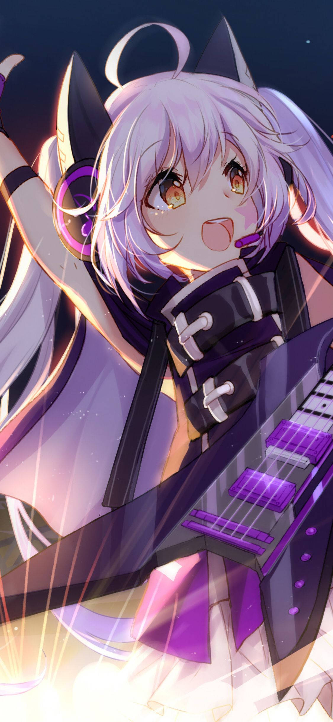 Cute Anime Girl iPhone, guitar, cat ears, Full HD Phone Wallpaper