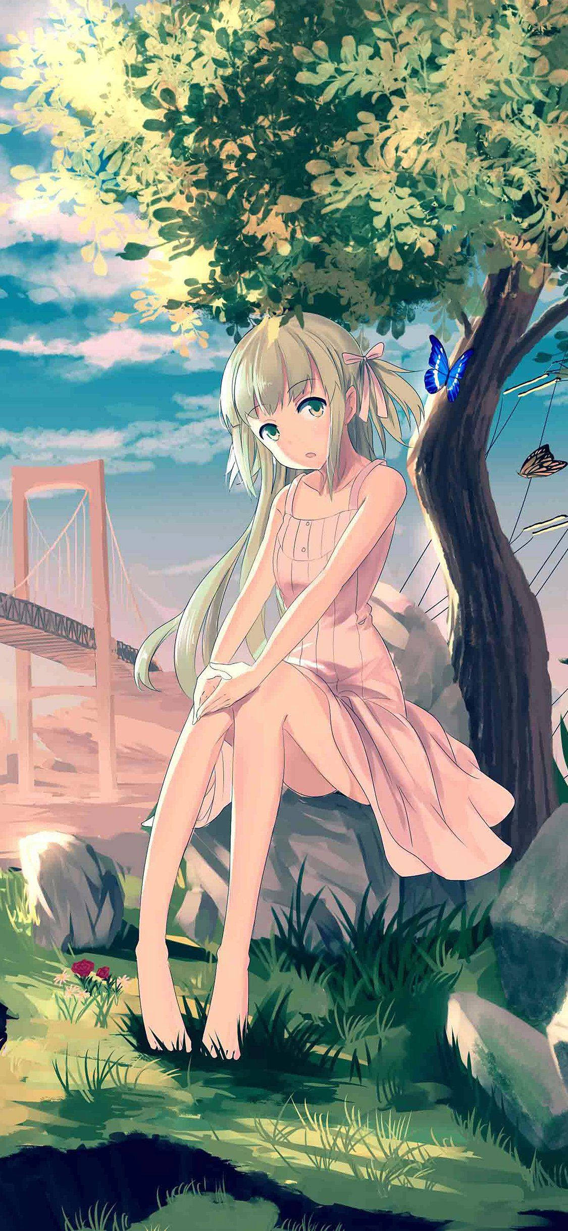 Cute Anime Girl iPhone, bridge, blonde anime girl, Full HD Phone Wallpaper