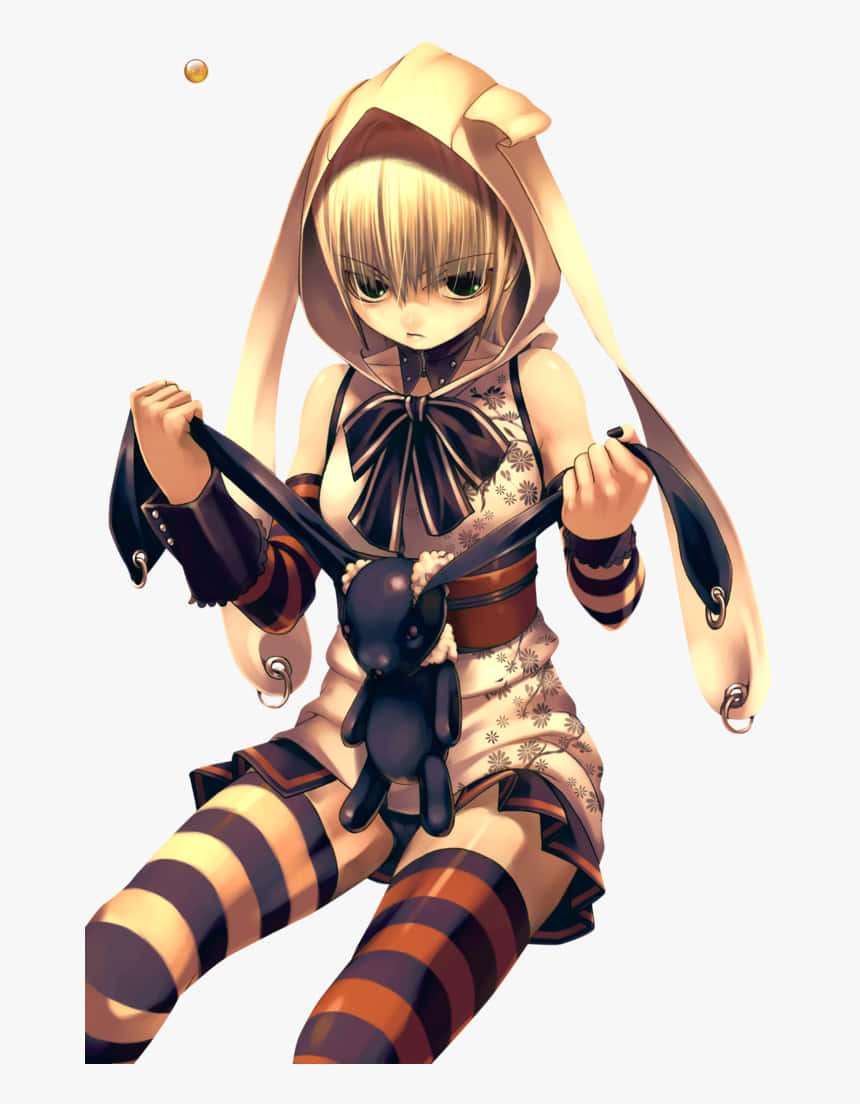 Goth Anime Girl, bunny toy, blonde hair, SD Phone Wallpaper