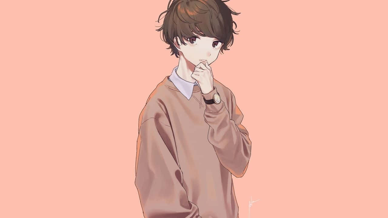 cute boy anime, brown hair, thoughtful eyes, HD Desktop Wallpaper