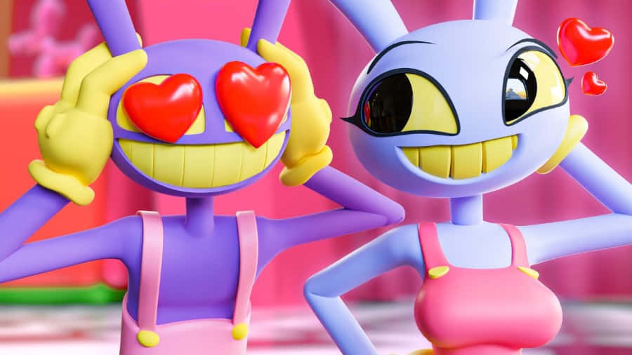animated characters, heart-shaped eyes, joyful grins, SD Desktop Wallpaper