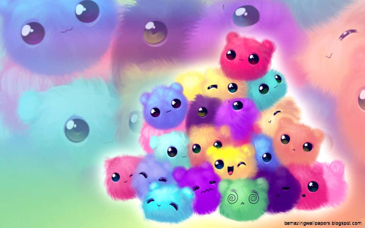 cute animal anime, fluffy, rainbow-colored, SD Desktop Wallpaper