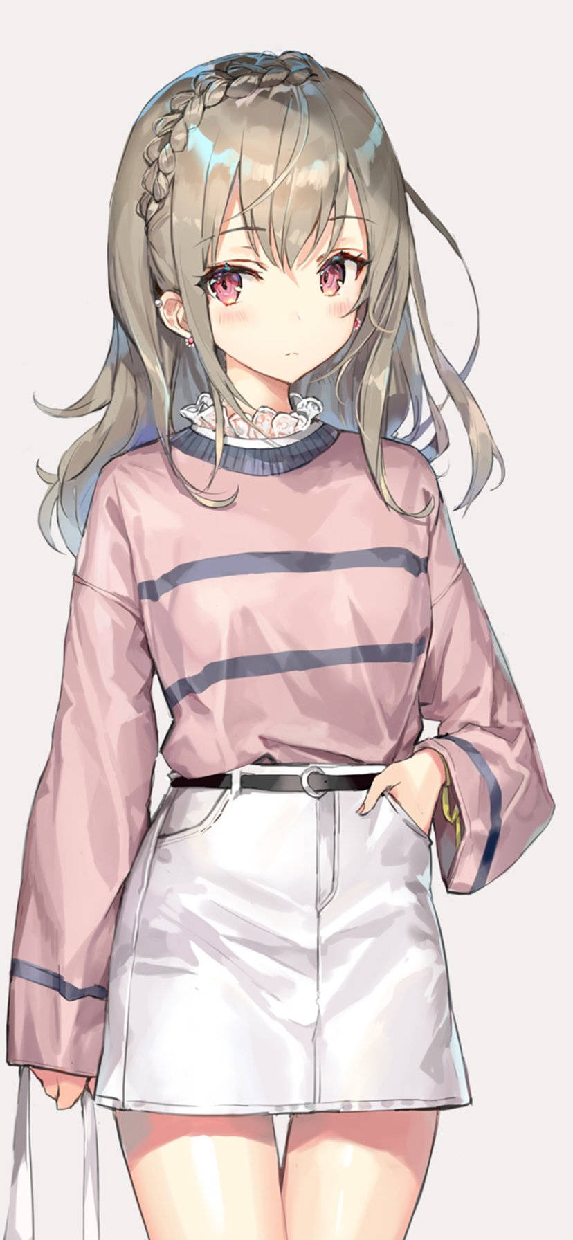 anime girl, braided silver hair, pink eyes, HD Phone Wallpaper