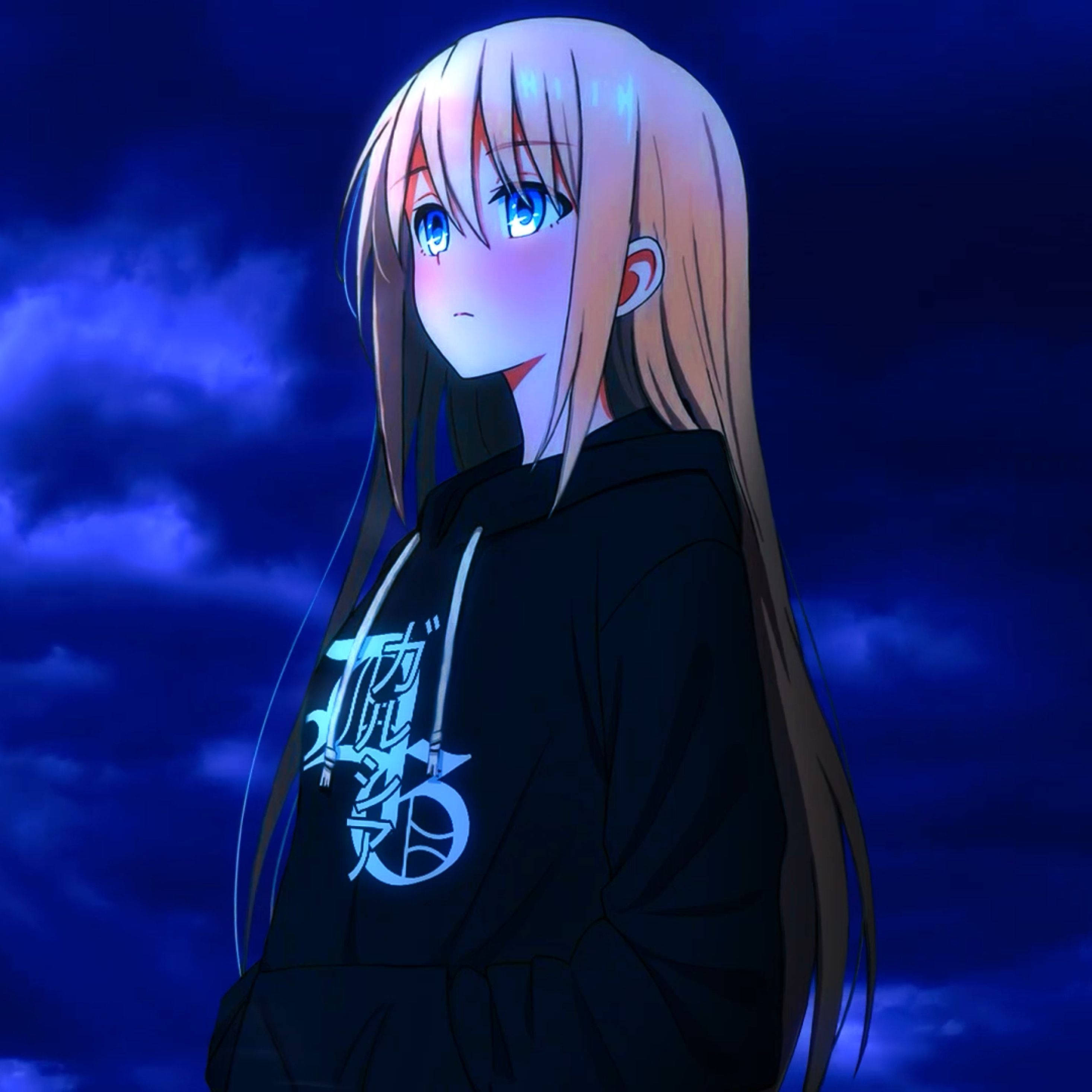 anime girl, long hair, blue eyes, 2K Desktop Wallpaper