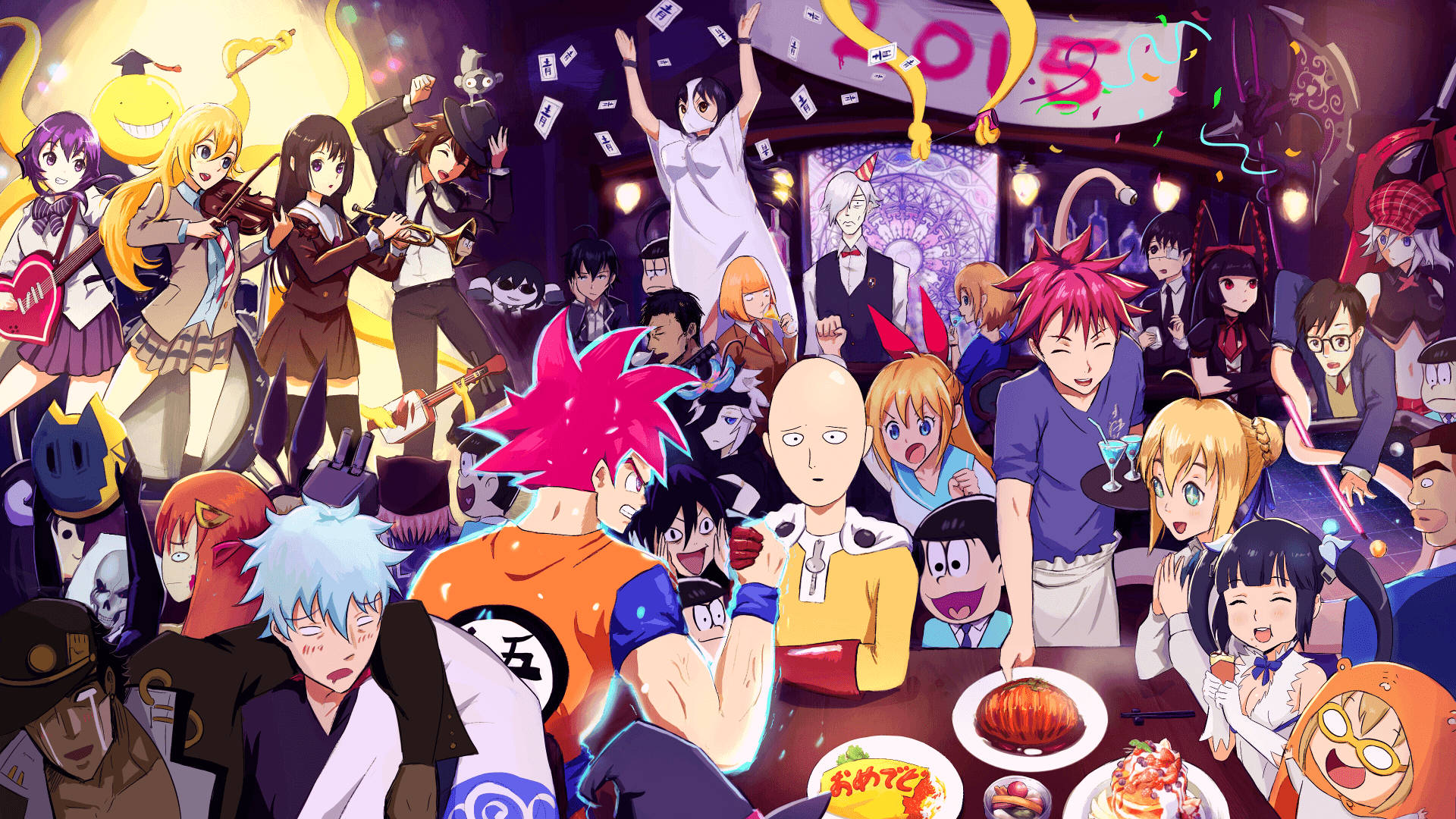 Cute Anime PFP Crossover, anime party scene, dozens of characters, Full HD Desktop Wallpaper