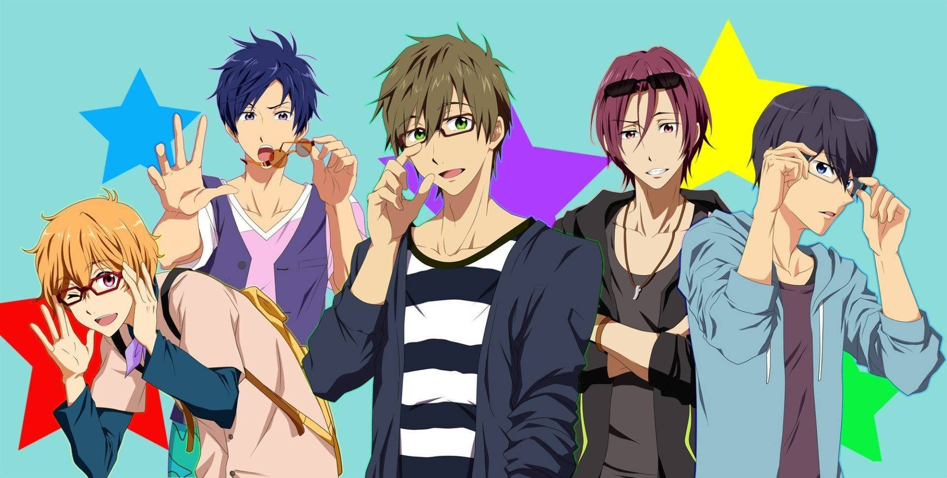 anime boys, colorful star background, vibrant pastel tones, Full HD Desktop Wallpaper