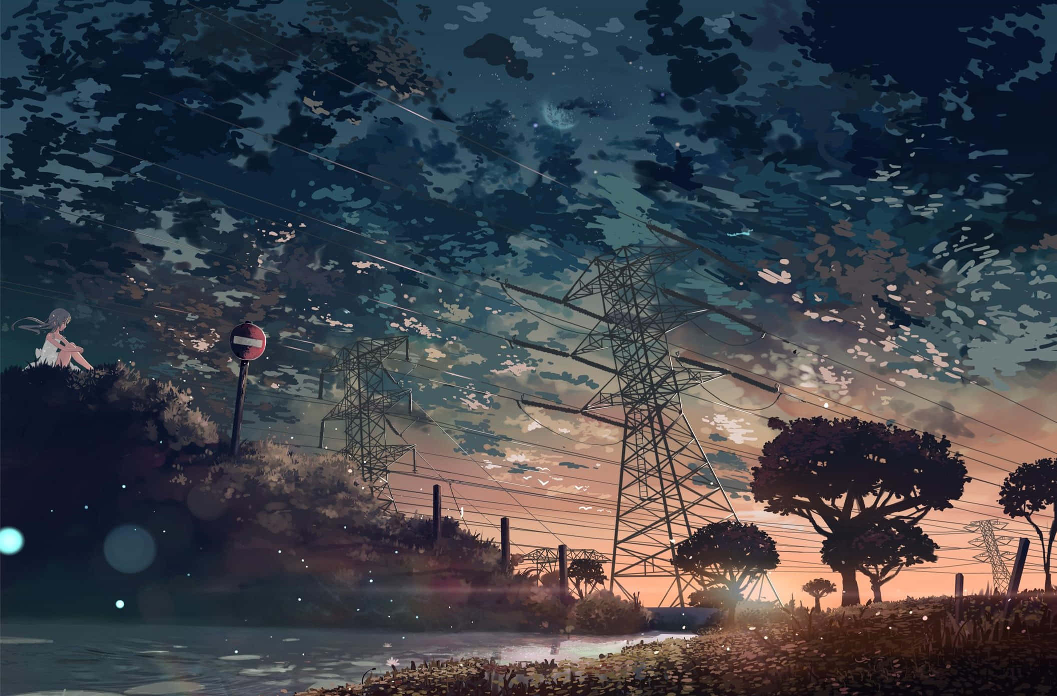 anime girl, hill, dusk, Full HD Desktop Wallpaper