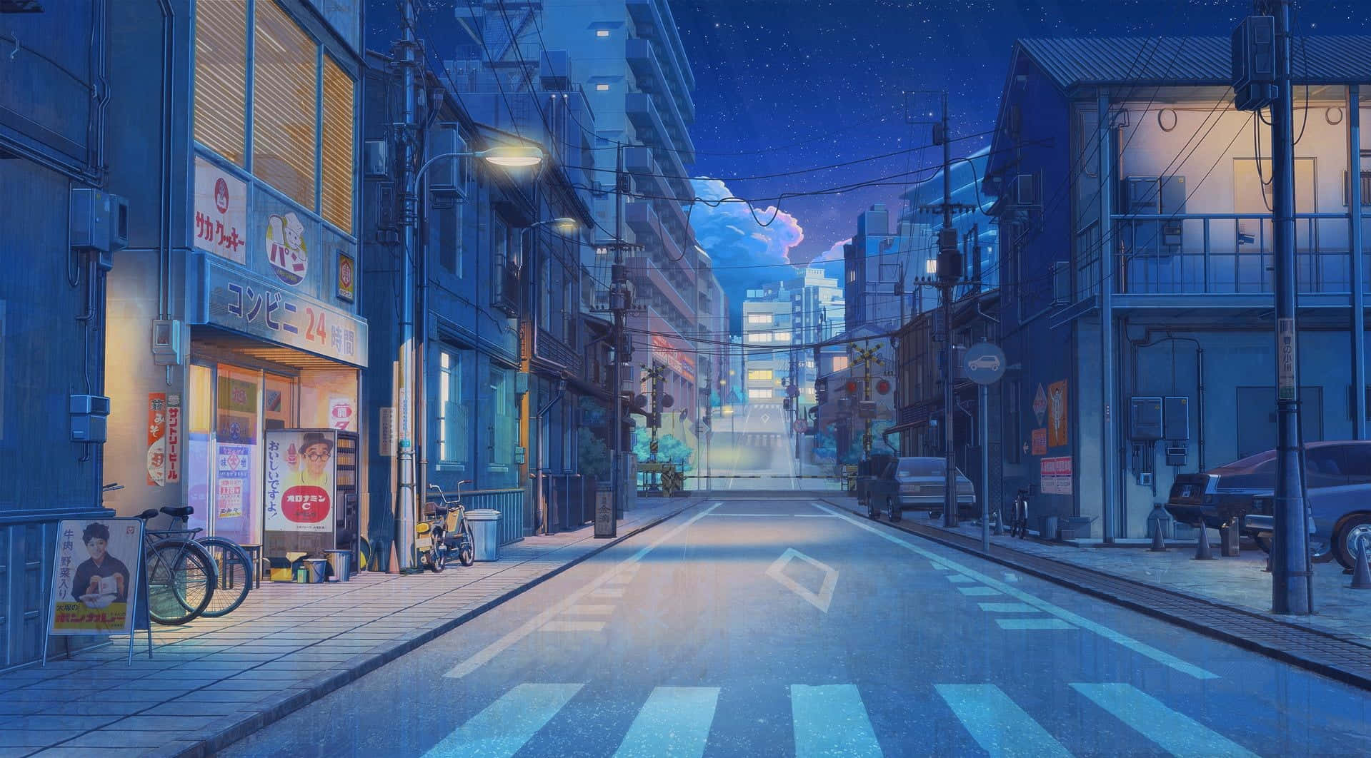Japanese street, twilight, glowing shop signs, HD Desktop Wallpaper