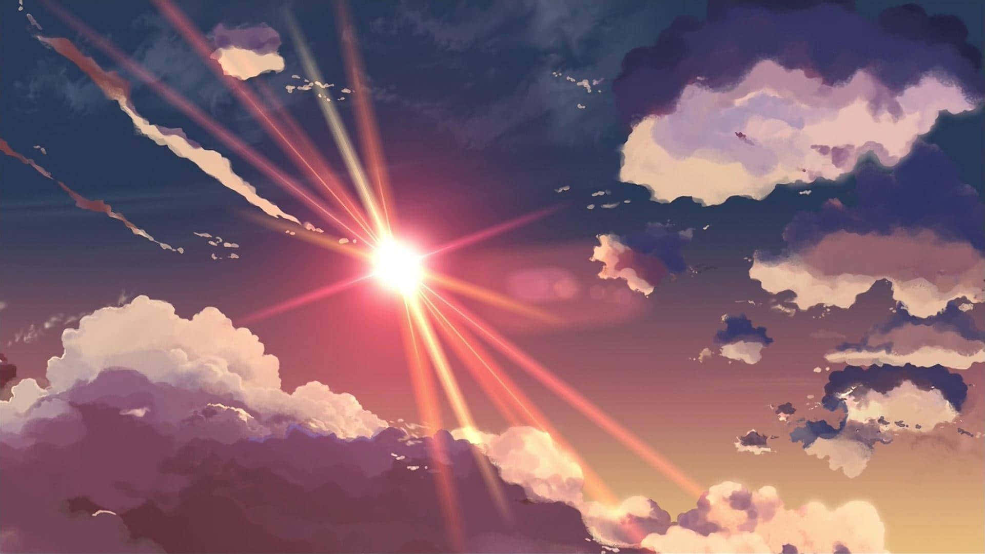 anime sky, purple clouds, pink clouds, Full HD Desktop Wallpaper