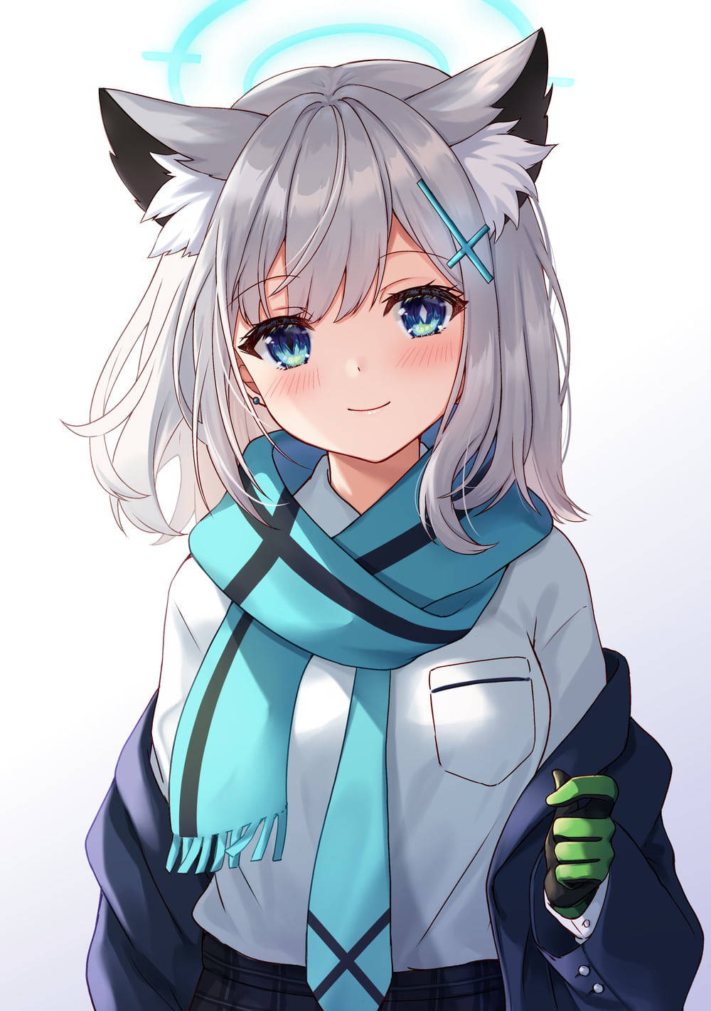 cute kawaii anime wolf girl, silver hair, fox ears, HD Phone Wallpaper
