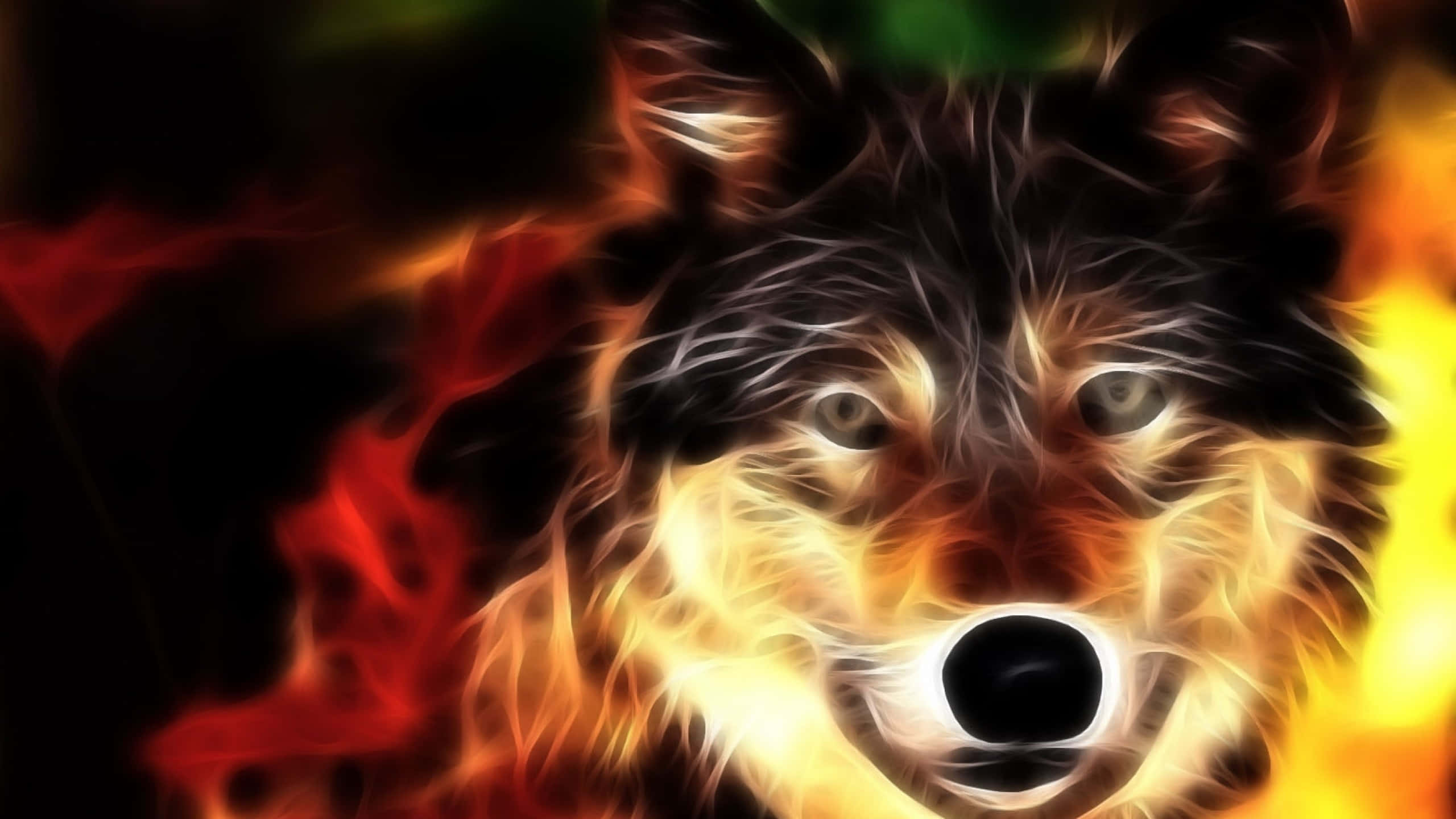 cool anime wolf, fierce wolf, swirling flames, 2K Desktop Wallpaper