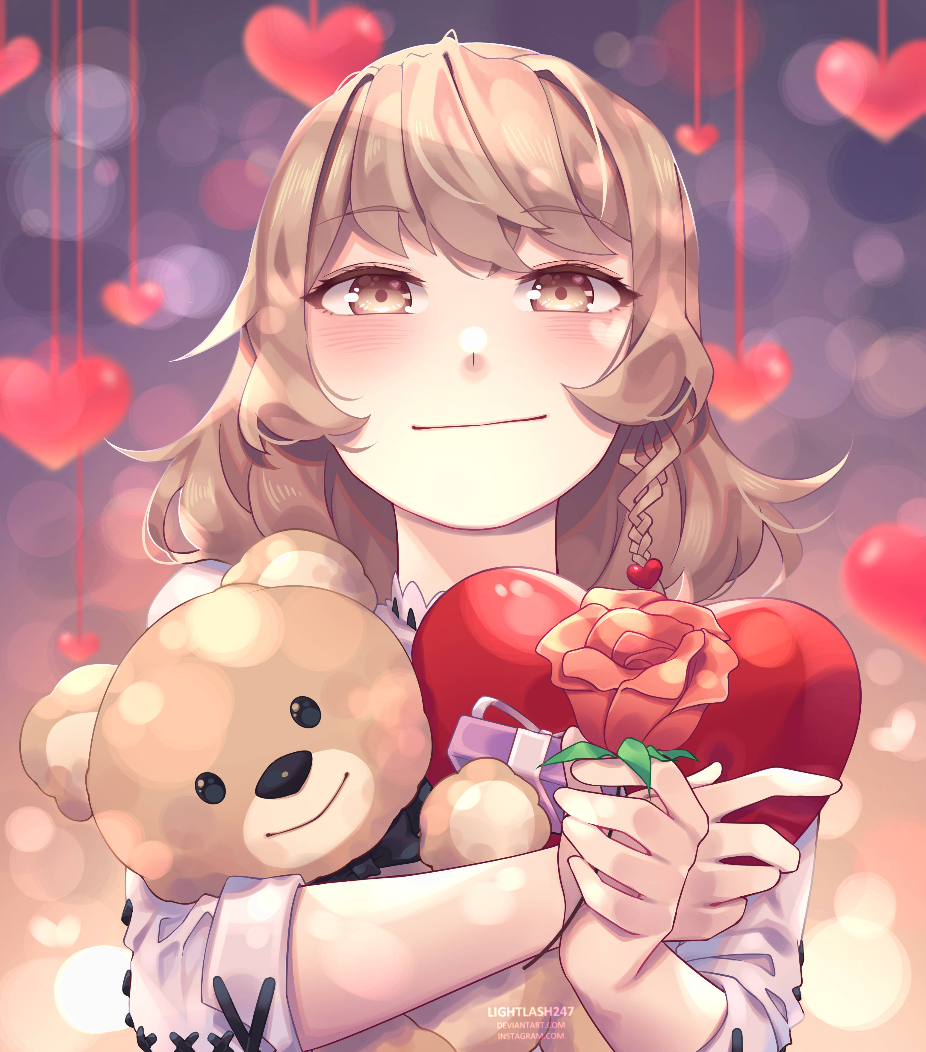 Cute Anime Girl, blonde hair, teddy bear, 2K Phone Wallpaper