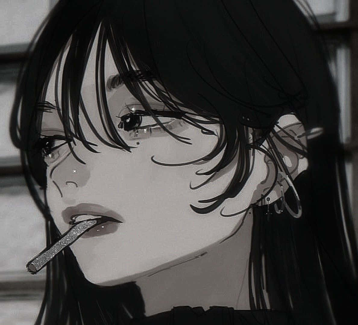 anime girl, long dark hair, piercings, SD Desktop Wallpaper