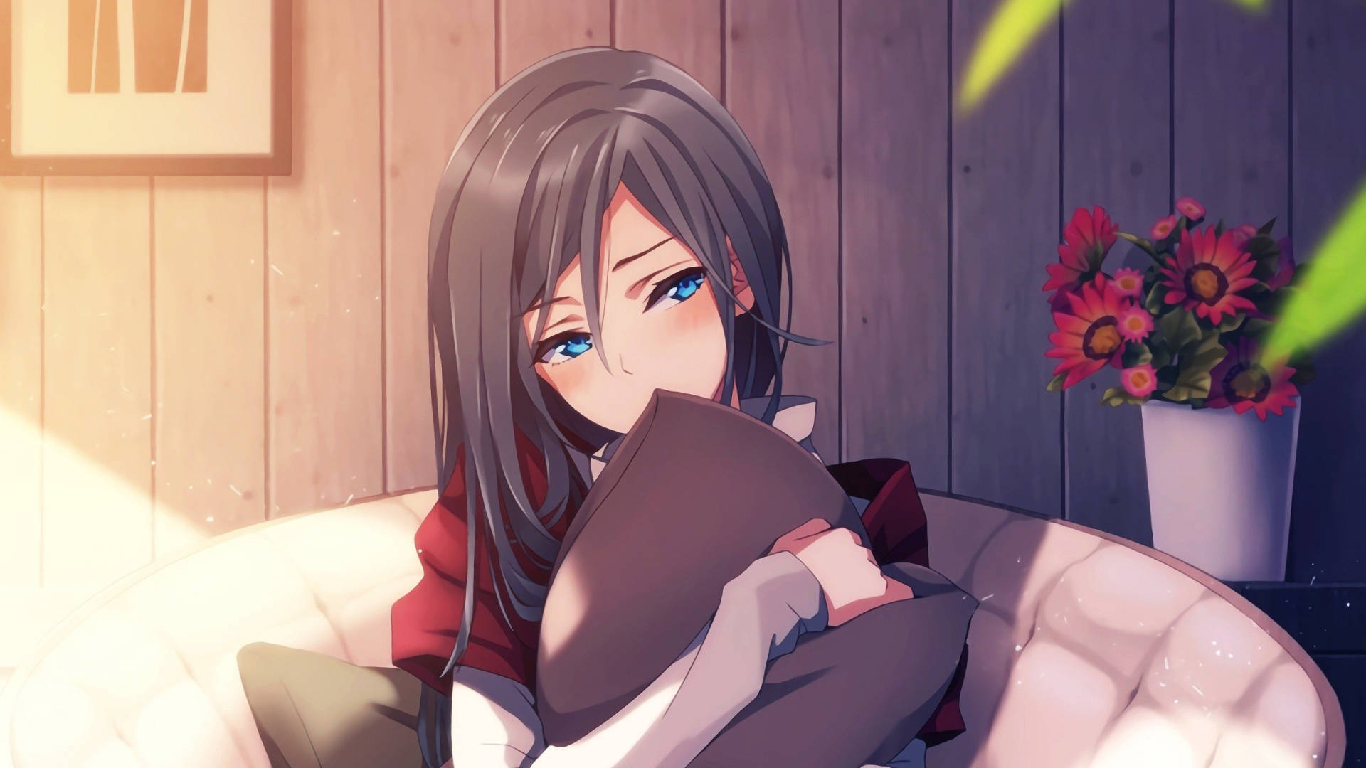 anime girl, gray hair, blue eyes, Full HD Desktop Wallpaper