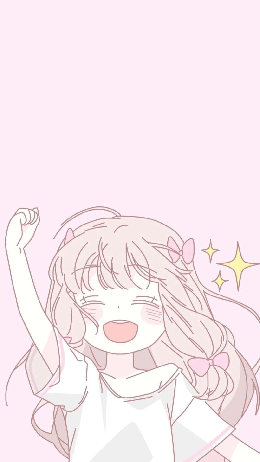pink girl anime, pink hair, bows, Full HD Phone Wallpaper