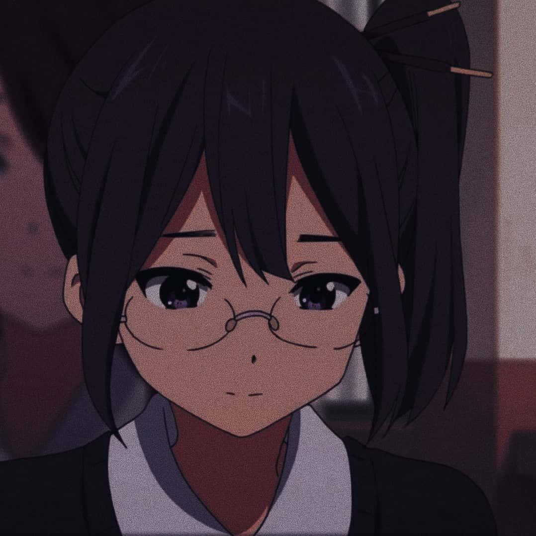 anime girl, dark hair, glasses, SD Desktop Wallpaper