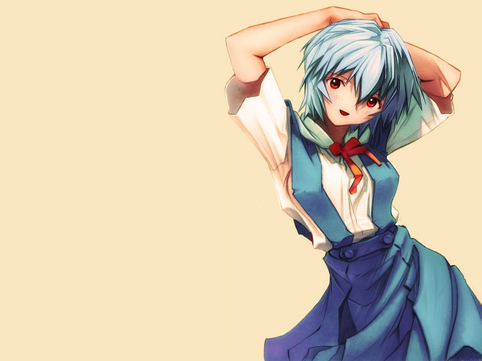 cute anime girl, blue hair, red eyes, HD Desktop Wallpaper