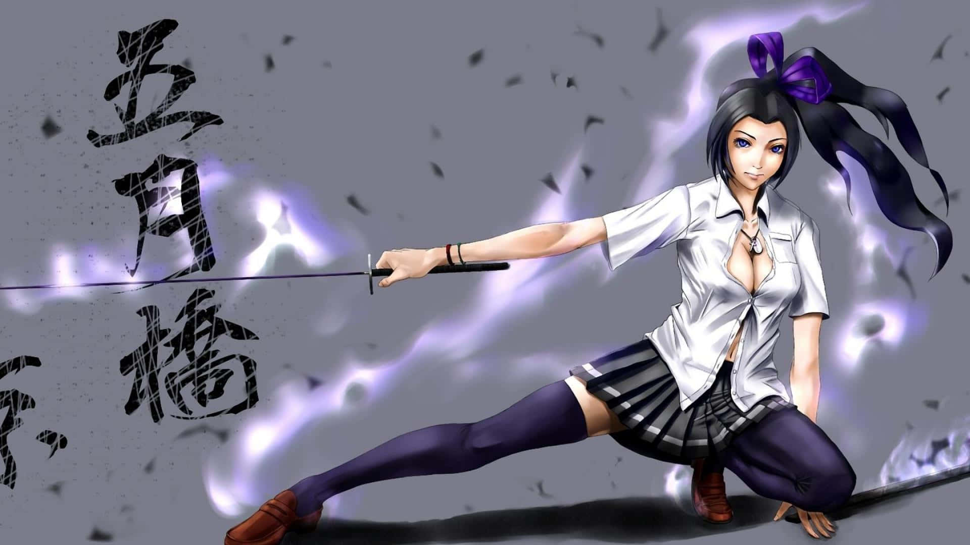 Anime school girl, school uniform, sword, Full HD Desktop Wallpaper