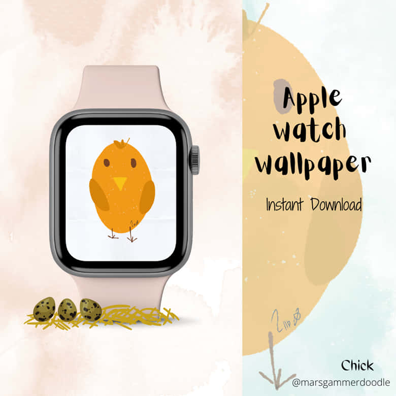 Apple Watch, cute cartoon chick, three speckled eggs, SD Desktop Wallpaper
