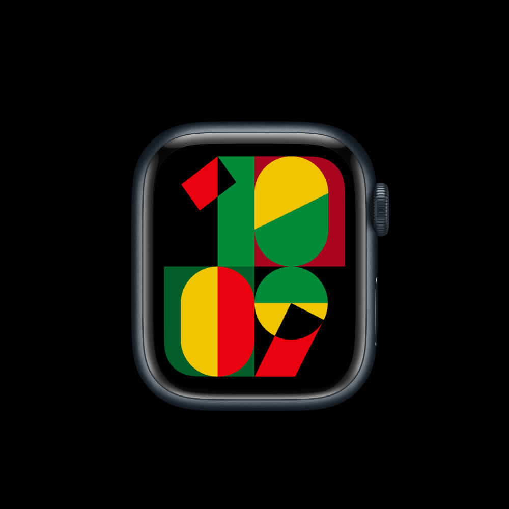 Apple Watch Face Sport, vibrant geometric clock face, bold red green and yellow shapes, SD Desktop Wallpaper