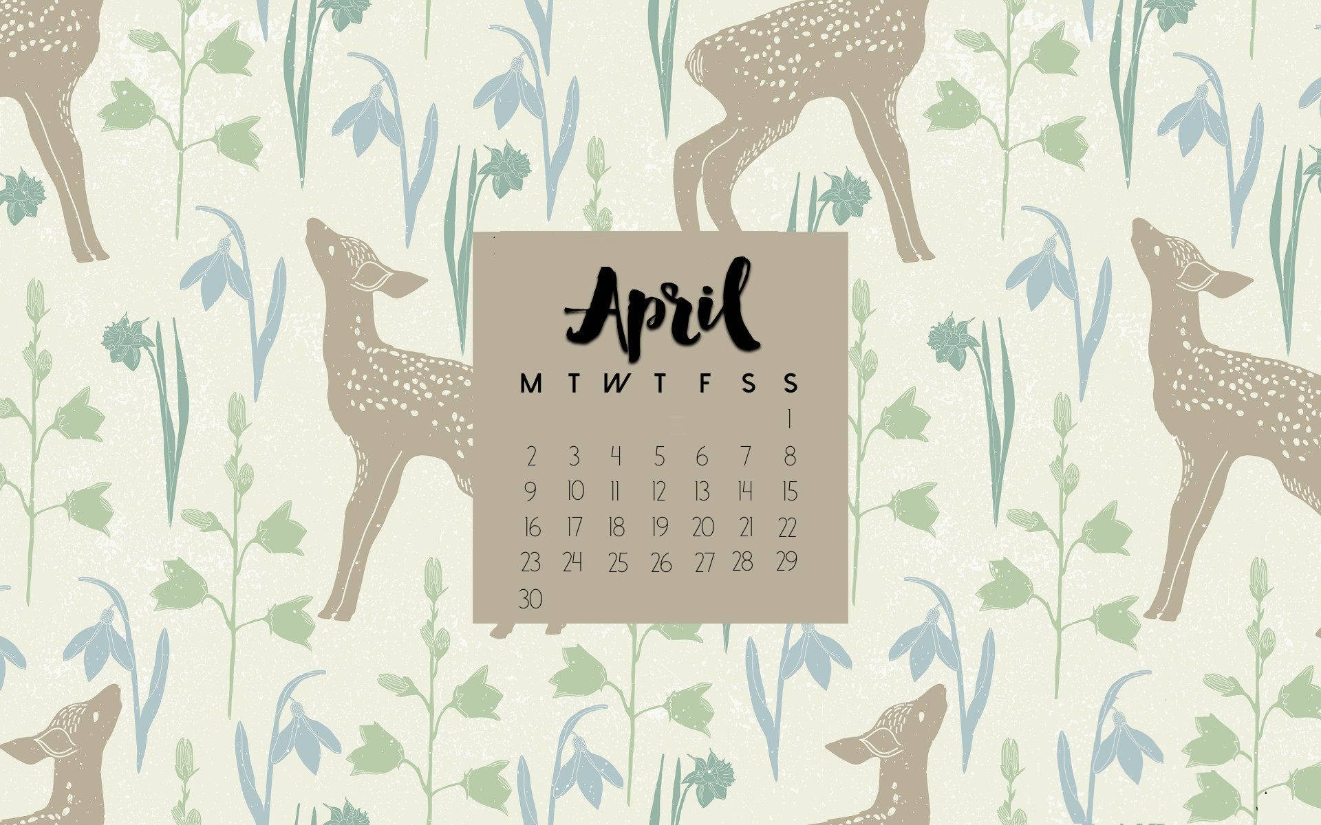 April desktop 2018 calendar, soft background, illustrated deer, Full HD Desktop Wallpaper